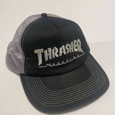 Thrasher Skateboard Magazine Mag Logo Trucker Hat Snapback Cap Mens Black  Grey