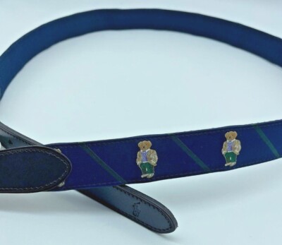 NWT Men's Polo Ralph Lauren Polo Bear Leather-Trim Belt Navy 34 40 42