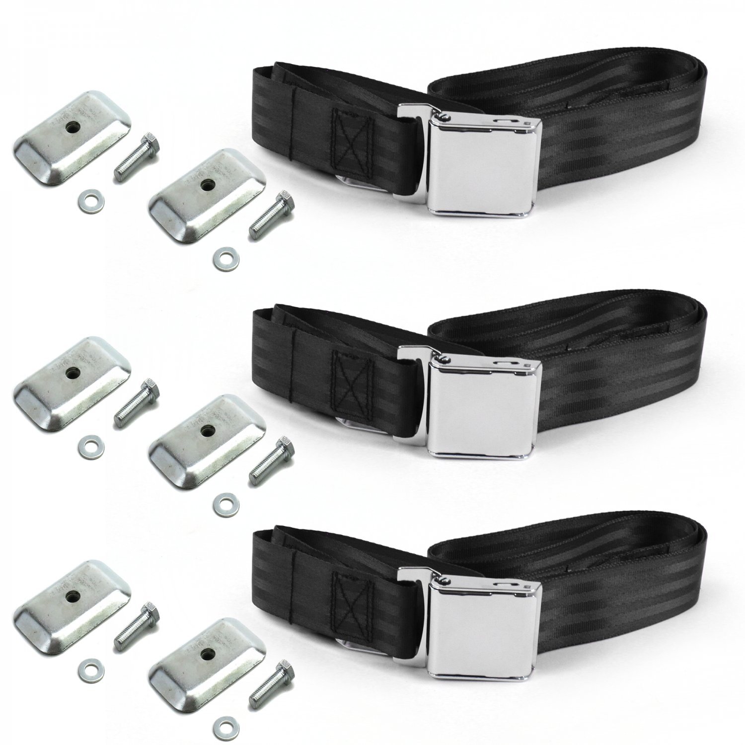 Ford GT40 1964 - 1969 Airplane 2pt Black Lap Bench Seat Belt Kit w/ Bracketry - 