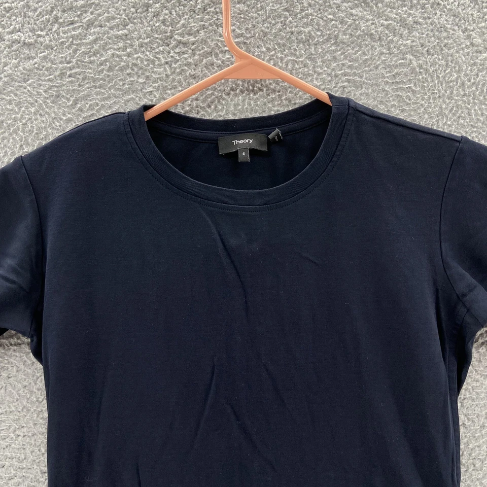 Camiseta de vestir Theory para mujer pequeña cincha manga corta bolsillos azul algodón pima Foto 2 de 4