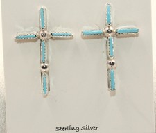 Handmade Native American Zuni Sterling Silver Petit Point Turquoise Earrings