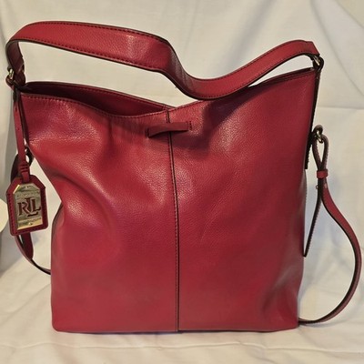 Ralph Lauren Red Crawley Pebbled Leather Tote Bag Purse/Adjustable Strap 