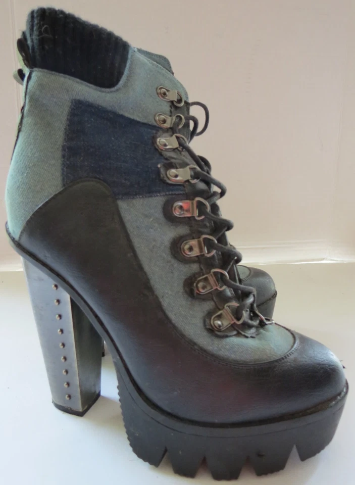 Botines Bumper Mujer Denim Bi82 Patchwork Tacón Grueso Plataforma Foto 4 de 4