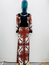 Vintage Boho Paisley 70s Maxi Cotton Velvet Dress