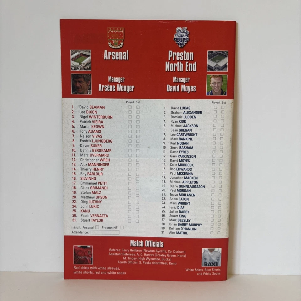 Arsenal v Preston North End - Worthington Cup Programme October 12th 1999 - Image 2 of 4