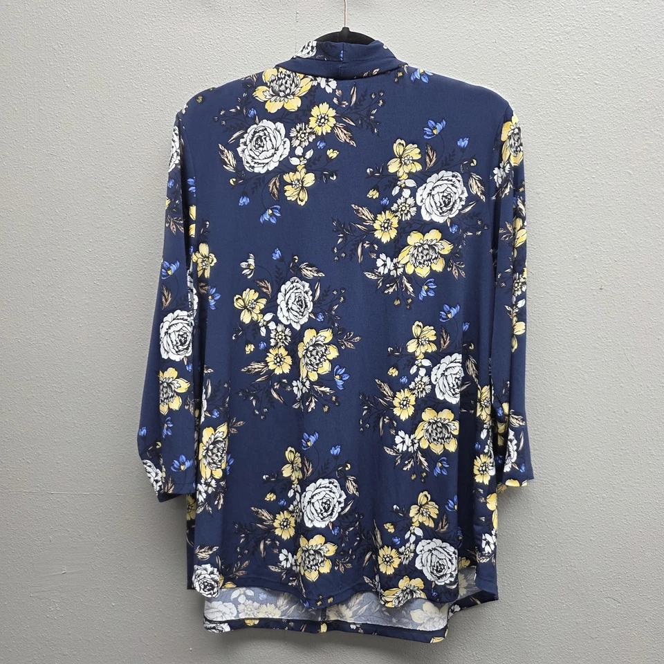 Blusa Charter Club para mujer 2X azul marino tejido floral manga 3/4 Foto 4 de 4