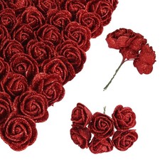 Artificial Red Roses 72pcs 1.37in Glitter Flowers Mini Roses for Crafts