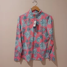 NWT Cabana Life Sport Performance 1/4 Zip Long Sleeve Floral Top UPF 50 Size L