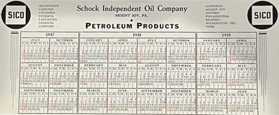 INK BLOTTER SCHOCK INDEPENDENT OIL CO. SICO MOUNT JOY, PA  1937-39 CALENDARS