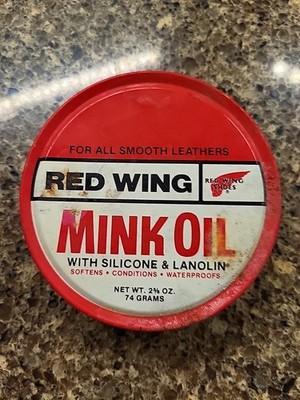Red Wing Mink Oil Tin Leather Waterproof 2 5/8 Oz Lanolin Silocone NOS VTG USA