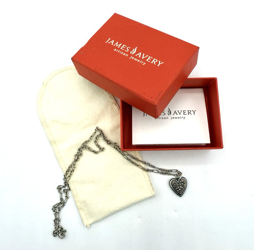 James Avery Retired Heirloom Heart Charm & Medium Cable Figaro Chain Necklace JA