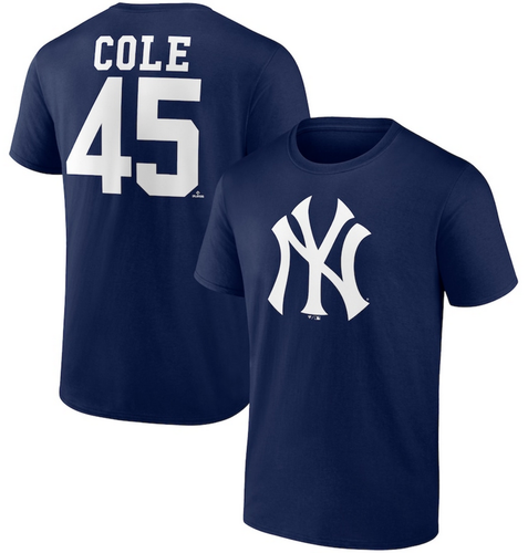 New York Yankees Garrit Cole Fanatics Navy Blue Name And Number Jersey T-Shirt - Picture 3 of 5