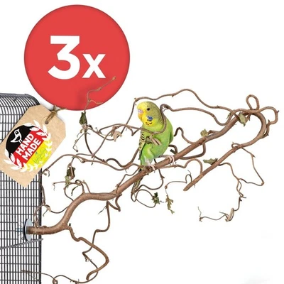 VOGELGALERIA 3 verschnörkelte Korkenzieherhasel Action Sitzstangen, das perfekte Vogelzubehör