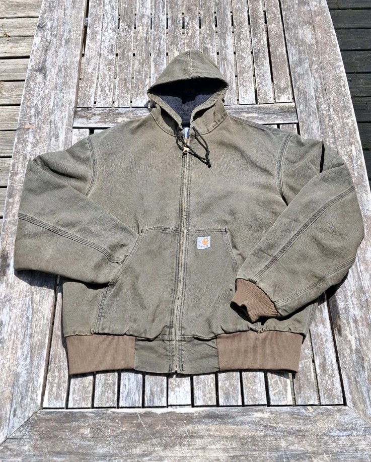 Vintage 90s Carhartt JR104 Forest Green Hooded Thermal Canvas