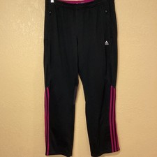 Adidas Clima365 Full Length Track Pants, Black w/hot pink stripes, Size Medium