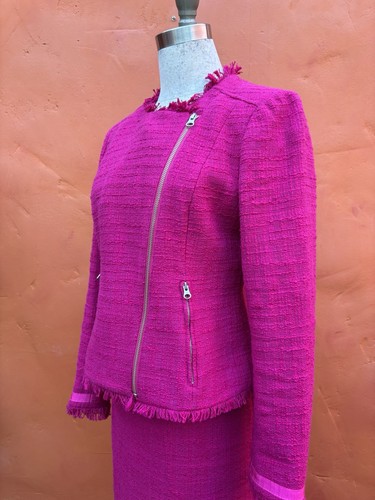 J Crew Women's Suit Tweed Skirt Blazer Set Chanel Moto Barbie Elle Woods Pink - Picture 3 of 5