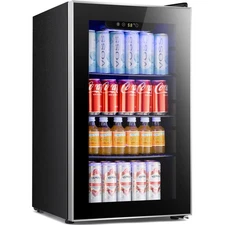 Beverage Refrigerator Cooler ETL Approved - 95 Can Mini Fridge Glass Door for...