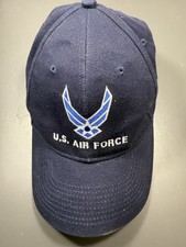 US Air Force Logo Fitted Hat Blue Embroidered Made in USA OSFM Stretch Fit