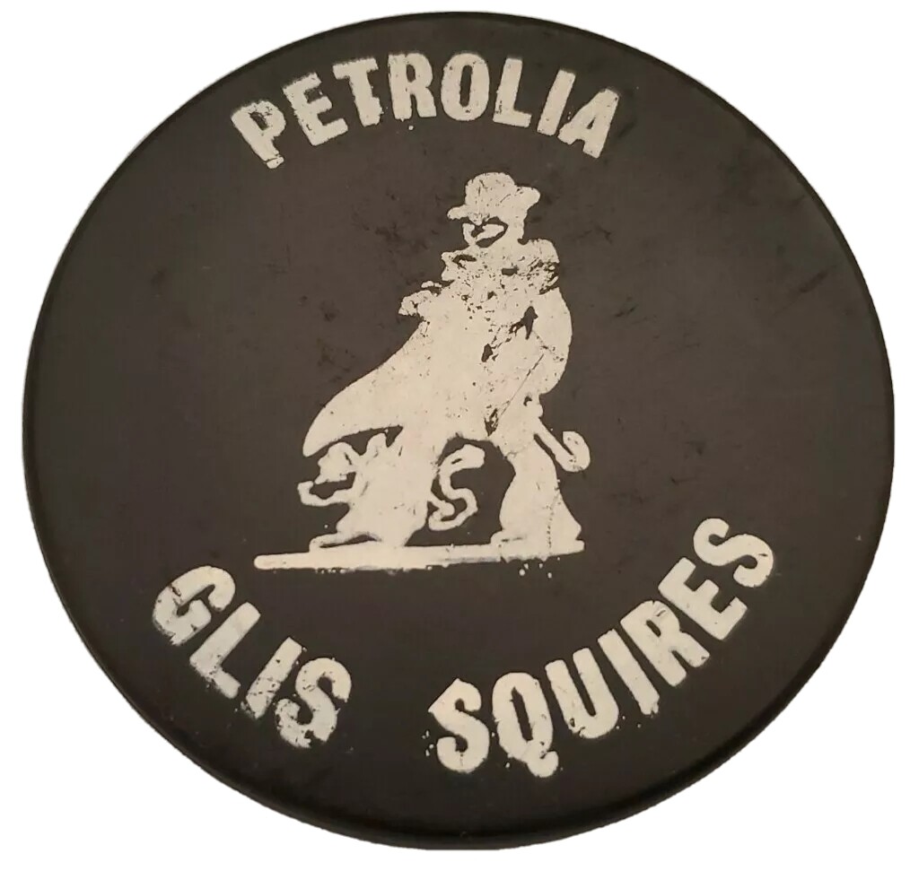 PETROLIA GLIS SQUIRES VINTAGE VICEROY MFG. OHA CHOK 1070 OFFICIAL GAME PUCK 🇨🇦