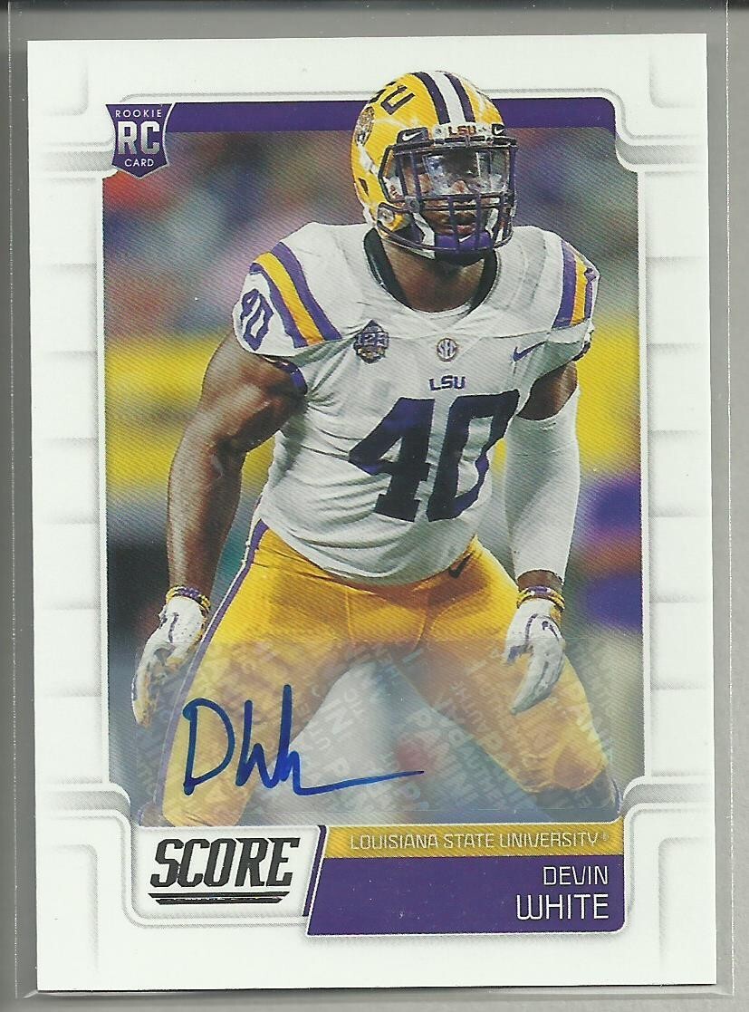 Devin White RC 2019 Panini Score Rookie AUTO Card # 369 Tampa Bay Buccaneers LSU