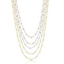 Sterling Silver Tri Color Multi Strand Beaded Necklace