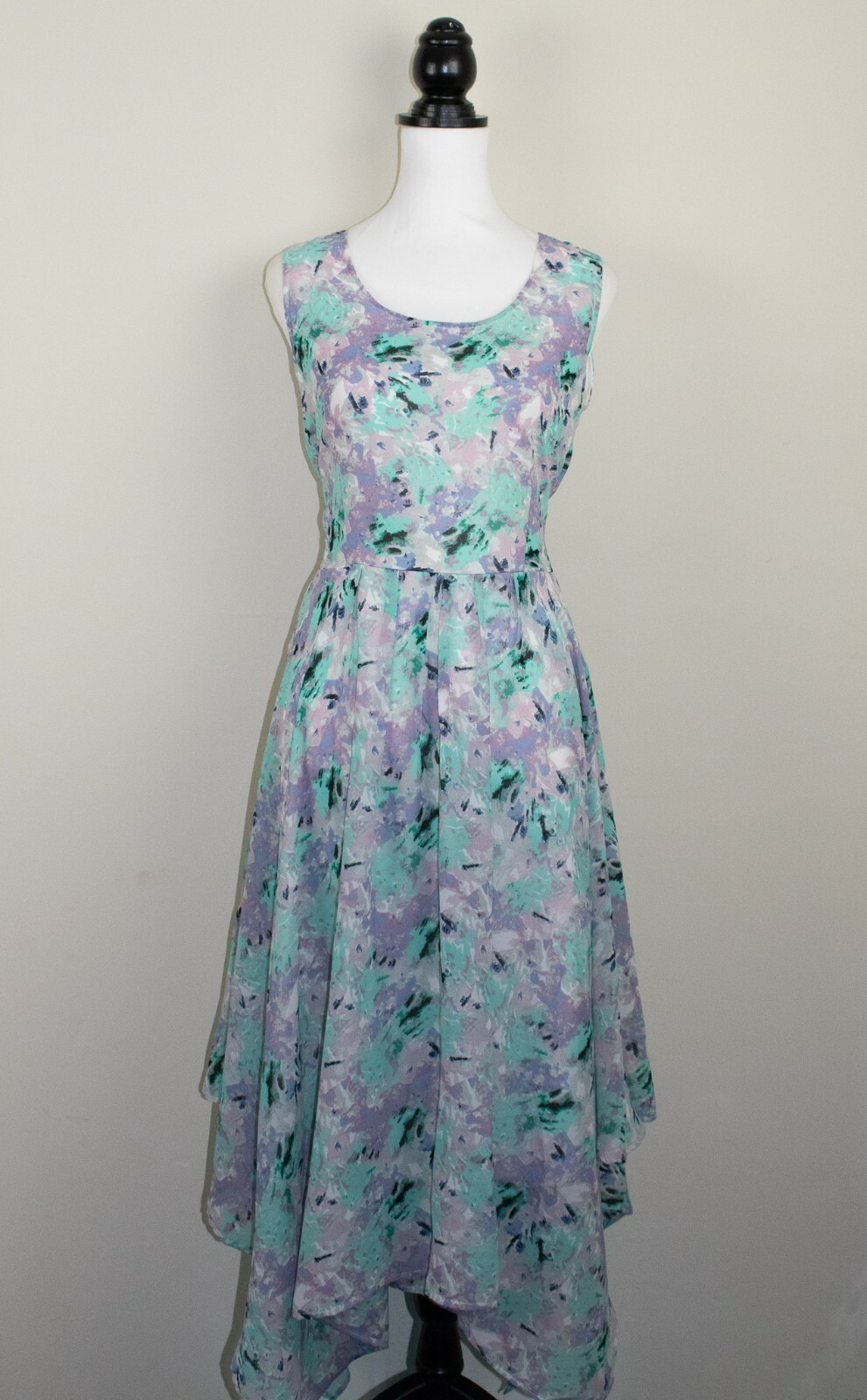 Vestido Estampado Floral Turquesa Romántico Cottagecore Pañuelo Dobladillo Midi Nuevo con Etiquetas