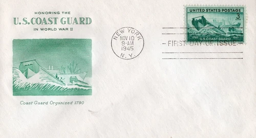 1945 #936 US COAST GUARD WWII FDC W/ GRIMSLAND CACHET UNADDRESSED GEM!