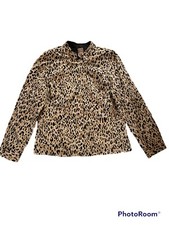 Chico's Size 1 Reversible Linen Blend Jacket Animal Print Black Snaps Women s
