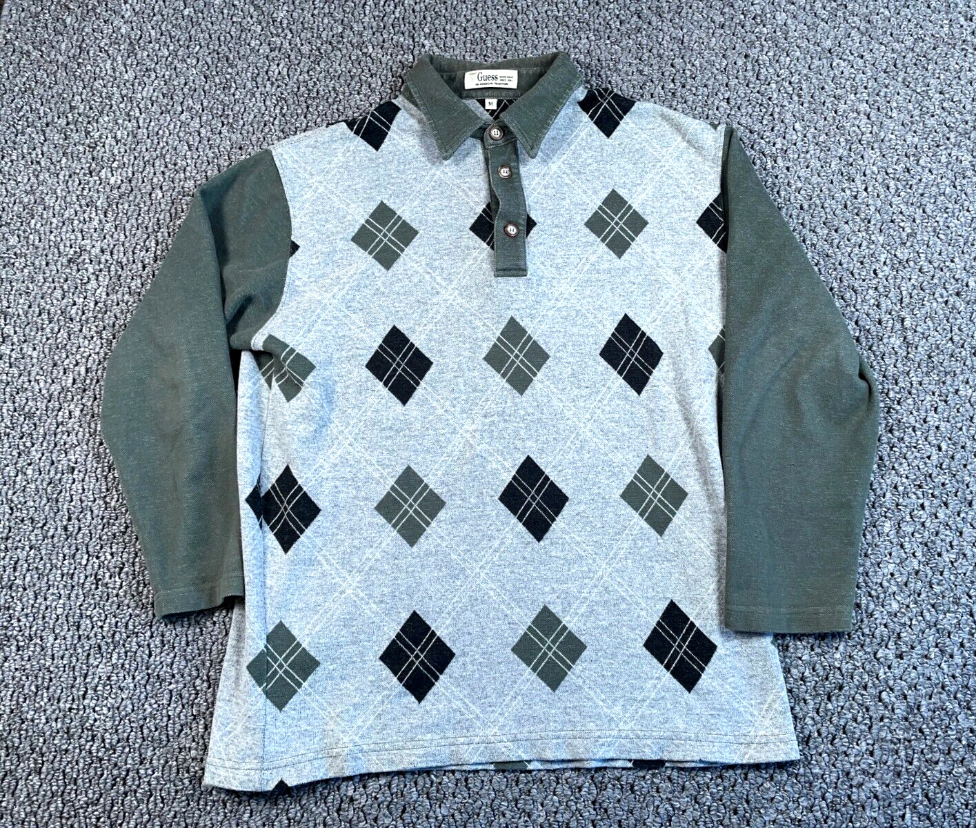 VTG 90s GUESS Argyle Pattern Collared Sweater Adu… - image 1