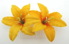 Double 3.5" Hot Yellow Lily Silk Flower Hair Comb,Pin Up,Updo,Rockabilly