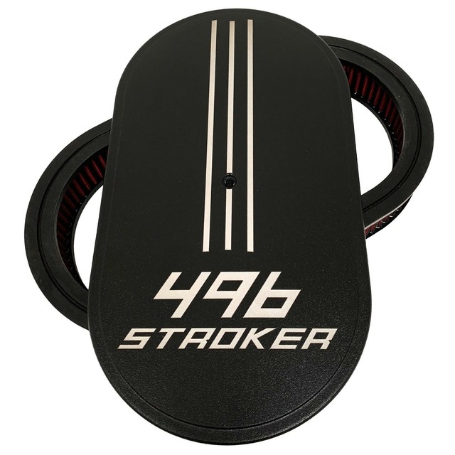 Big Block Chevy 496 STROKER (Silver) 15" Oval Air Cleaner Kit Black