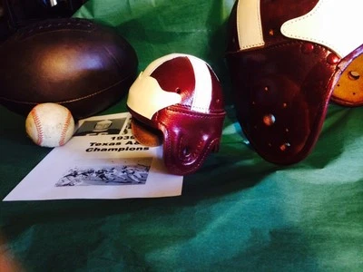 PAST TIME SPORTS 1939 Texas A&M syle leather mini 1/3 scale Football Helmet