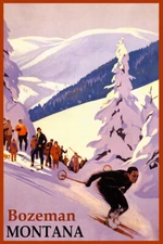 Winter Sports Bozeman Montana SKI Mountains Downhill Vintage Poster Rep FREE S/H