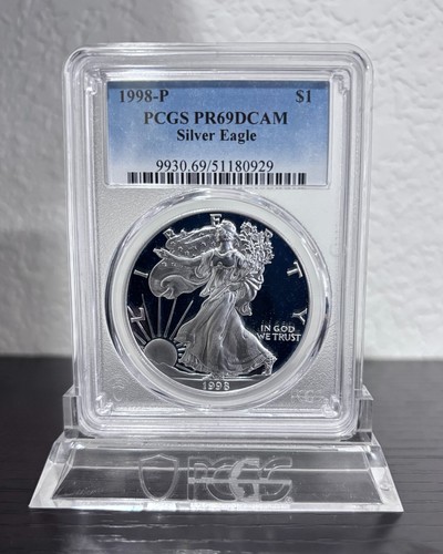 1998-P Silver Eagle Proof PCGS PR69DCAM 1998 P American Silver Eagle ASE PF69