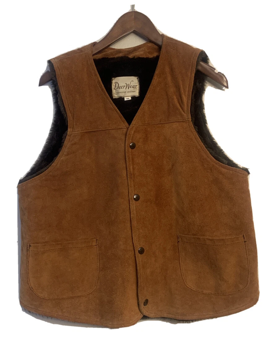 Vintage Deer Wear Brand Suede Leather Vest Sherpa Fur lined Men s Size 44