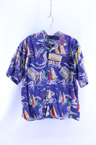 Reyn Spooner, Vintage Reyn Spooner Hawaiian Sailboat Shirt Size L Blue