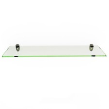 Rectangle Floating Glass Shelf 10x24 Clear Tempered Glass Chrome Finish Bracket