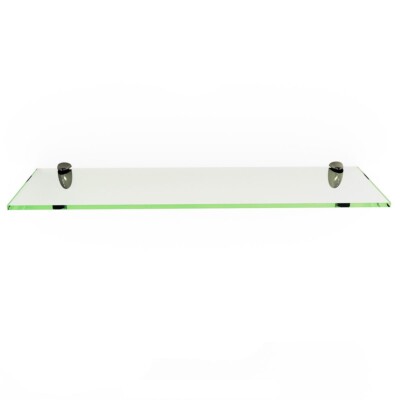 Rectangle Floating Glass Shelf 10x24 Clear Tempered Glass Chrome Finish Bracket