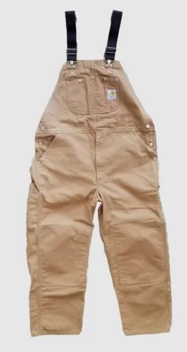 EUC R01 BRN Mens 42 X 30 Carhartt DUCK BIB OVERALL UNLINED Work Carpenter PANTS