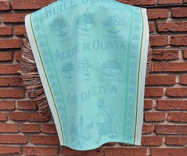 Geschirrtuch Baumwolle Jacquard 50x70 cm türkis mit Olivenmotiven aus Frankreich - Bild 4 von 4