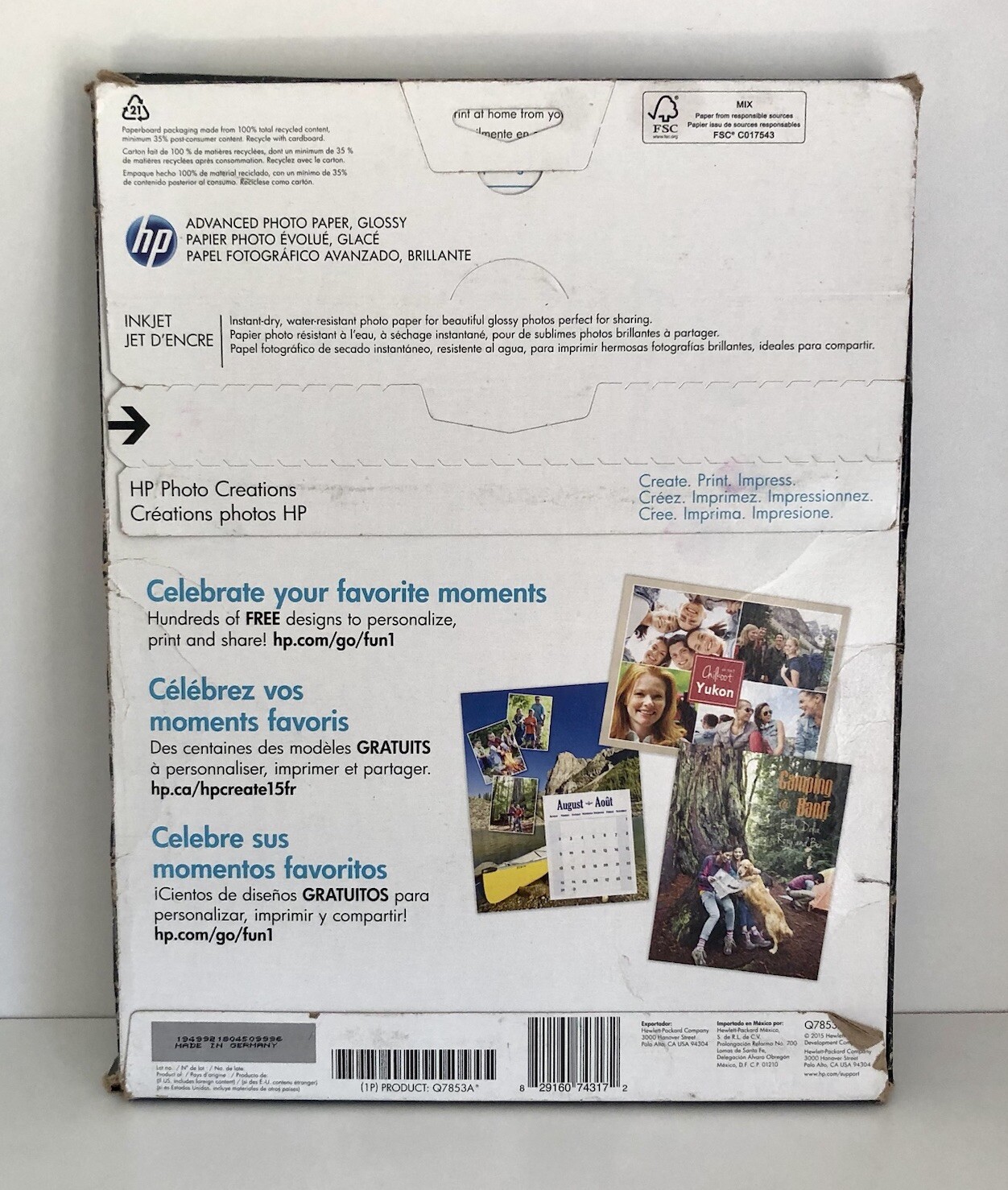 NEW HP Photo Paper 8.5 x 11 Glossy Advanced Instant Dry 50 Sheets