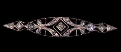 Antique Art Nouveau Victorian Sterling Silver Paste Decorative Bar Pin Brooch 2 