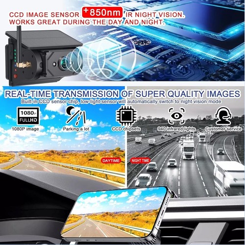 Solar Wireless Reversing Rear View Camera WiFi Magnetic For Truck Bus RV iPhone - Picture 11 of 15