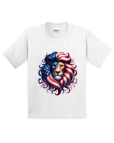American Flag Lion Face Kid's T-Shirt USA 4th Of July Animal Lover New Gift Tee - Picture 3 of 14