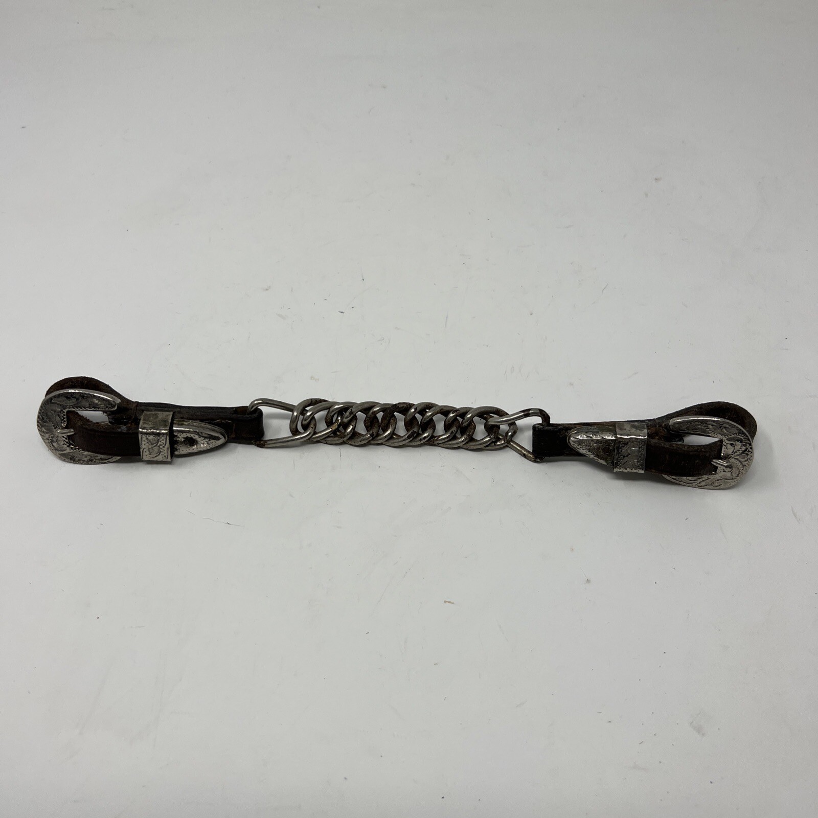 Western Horse Curb Chain Leather And Silver Horse Size eBay