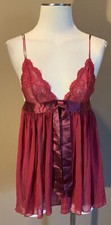 Victoria  s Secret S Garnet Red Nighty Chemise Babydoll W Lace Bodice