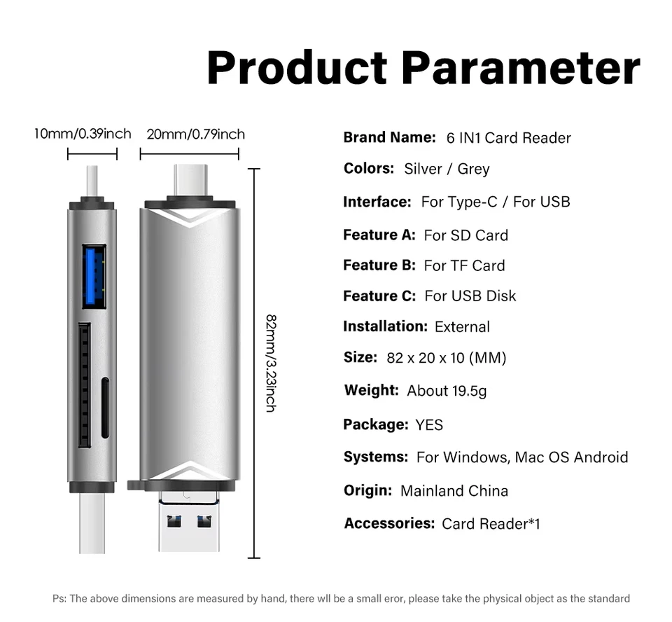 SD MicroSD Card Reader 6in1 USB 3.0 + Type-C OTG - For PC, Camera, Phone, Tablet - Image 3 of 4