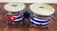 LP Matador Wood Bongos - Cuban Flag Design Chrome Hardware - M201-Cuba