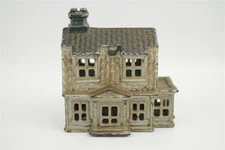 Cast Iron Still Bank A.C. Williams Colonial House w/ Porch Silver