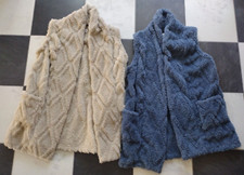 Lot Of 2 Koolaburra By Ugg Blue & Tan/beige Teddy Fleece Vests Cozy W/pockets S